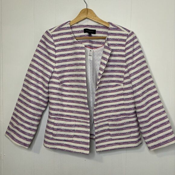 NEW Talbots Women’s Size 8 Pink Blue White Striped Blazer Cotton Jacket Tweed - Picture 5 of 16